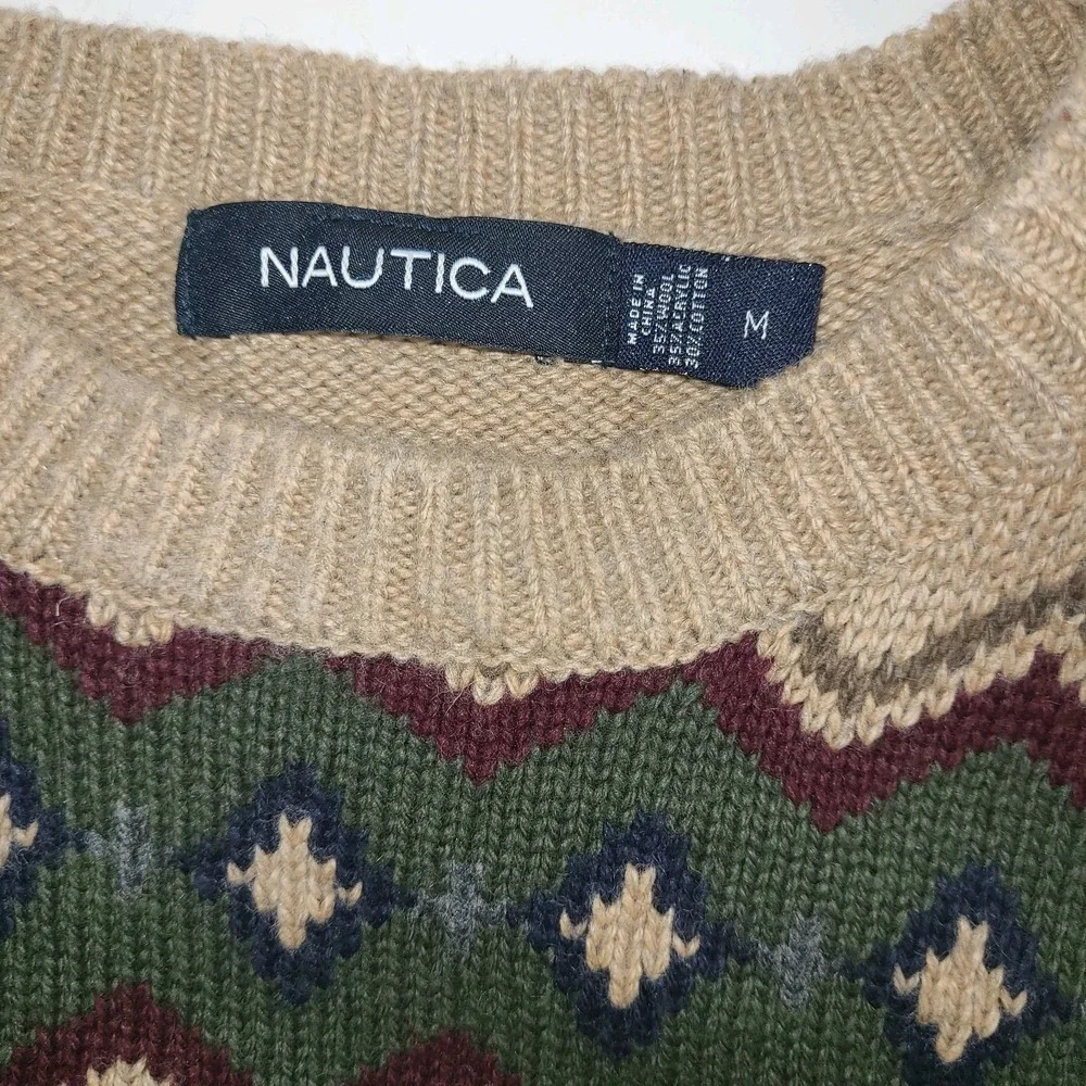 Nautica Fair Isle Sweater Mens M Wool Blend Nordic Ski Grandpa Knit Cozy
